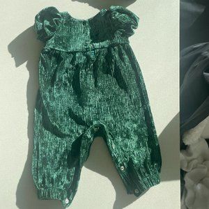 Infant girl 0 - 3 months green velour jumper
